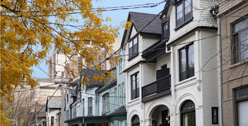 Toronto-street-of-old-victorian-houses-with-gables-and-painted-brick