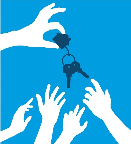 Blue Hands Reaching for House